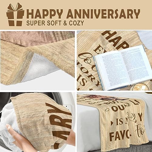 Wedding Anniversary Blanket Gifts for Men Women Him Her Wife Husband, Romantic Anniversary Marriage Gift for Couple Parents Girlfriend Boyfriend, Happy Anniversary Decorations Blanket 60"X50"