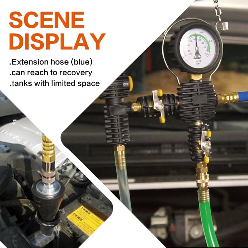 Vacuum Type Coolant Filling Tool Kit, Automotive Radiator Purge and Antifreeze Refill Tool Housing Hose with Adapter for Most Cars, Vans, SUVs and Trucks