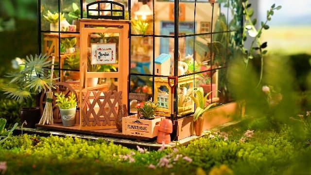 Rolife DIY Miniature House Kit Greenhouse, Tiny House Kit for Adults to Build, Mini House Making Kit with Furniture, Halloween/Christmas Decorations/Gifts for Family and Friends (Cathy's Greenhouse)