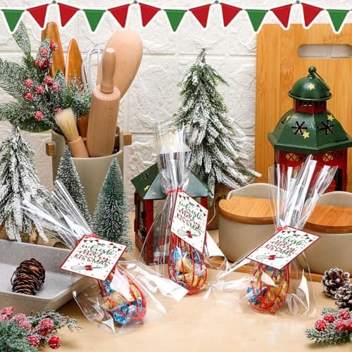 Nuogo 6 Sets Christmas Whisk Baking Supplies Gifts Christmas Neighbor Gifts Includes 8 Inch Stainless Steel Whisk,Greeting Cards,Ribbons,Plastic Bags for Home Cooking Supplies Xmas Stocking Stuffers