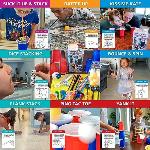 Funwares Minute of Fun Game - Minute to Win It Games for Kids, Adults, Teens, Families, Game Night, Gift for Home, Birthdays, or Travel. 2-12 Players! Original - 237 Challenges