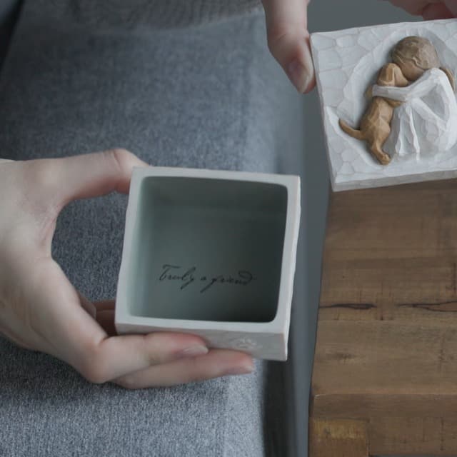 Willow Tree True, Truly a Friend, Box for Jewelry and Treasures with Bas-Relief Carving of Girl with Puppy Dog, Sculpted Hand-Painted Keepsake Box