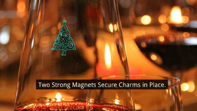 Simply Charmed Christmas Wine Glass Charms - Set of 6 Magnetic Drink Markers Great for Stemless Glasses - Winter Holiday Hostess Gift