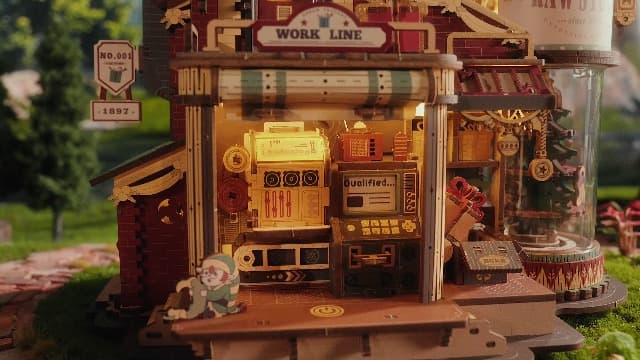 ROKR 3D Puzzle for Adults Christmas Style Dream Gift Factory Wooden Model Kit Luminous Factory DIY Dollhouse Kit Building with Music, Lights and 5 Elves for Teens & Kids