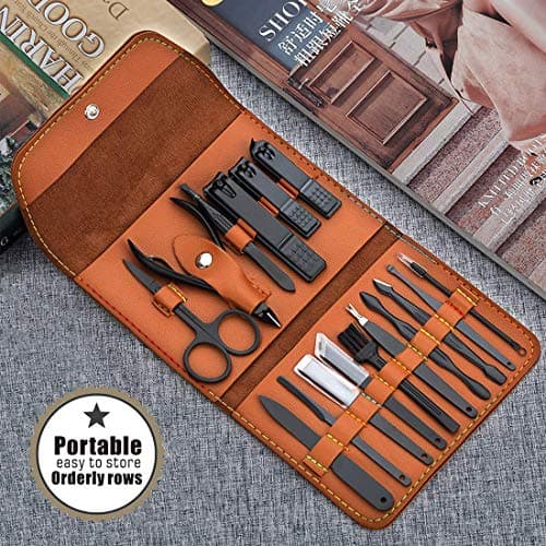 Gifts for Men/Women, Stainless Steel Manicure Set with PU Leather case, Personal Care Tool (Brown)