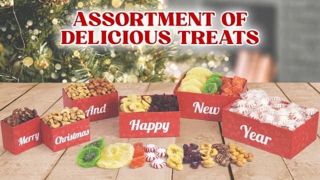 Christmas Gift Baskets - 6 Tier Indulgence Nuts Gift Basket Tower with Filled With Snacks & Nuts - Gourmet Food christmas Gift for Men & Women.