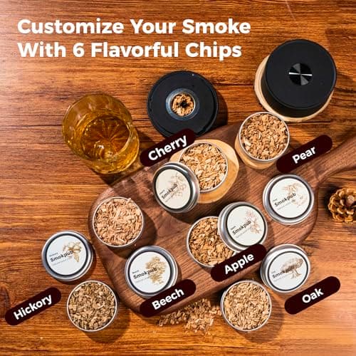 Electric Whiskey Smoker Kit Built-in Lighter, No Butane Needed, Rechargeable Cocktail Smoker Kit with 6 Wood Chips, Old Fashioned Drink Smoker Kit, Bourbon Whiskey Gifts for Men,Dad,Husband