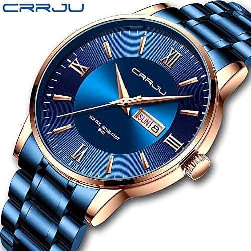 CRRJU Men's Fashion Luxury Stainless Steel Watches for Men Business Auto Date Chronograph Analog Quartz Wristwatches
