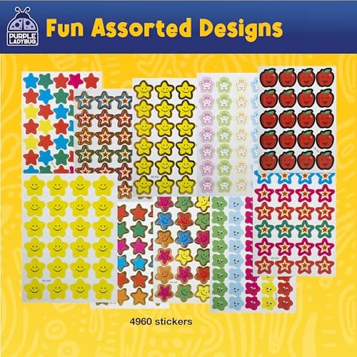 PURPLE LADYBUG Teacher Stickers for Students - 4960 Reward Stickers for Kids Classroom Supplies, Teacher Must-Haves for Classroom Reward Charts, Star, Back to School Gift