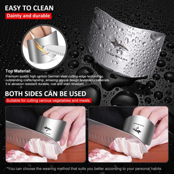 MAD SHARK Chef Finger Guards for Cutting with Gift Box, 2pcs Premium 304 Stainless Steel Finger Protectors for Cutting, Slicing and Chopping Vegetables, Fruits and Meat, Avoid Hurting Kitchen Tools