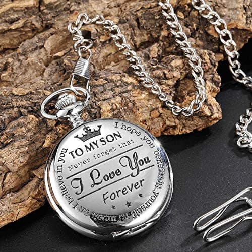 Engraved Pocket Watch to Son I Love You Gifts from a Mom Dad Birthday Christmas Gift Fob Watches Chains