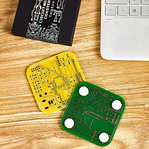 Coasters for Drinks in PCB-Design Green Coasters Decor with Immersion Gold Circuit Board for Coffee Table Bar Office Tech Gifts for Boyfriend Gamer Geek Engineer Dad Men Anniversary