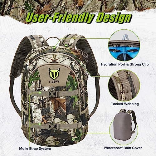 TIDEWE Hunting Backpack with Waterproof Rain Cover, 25L Hunting Pack, Durable Hunting Day Pack for Bow Rifle Gun
