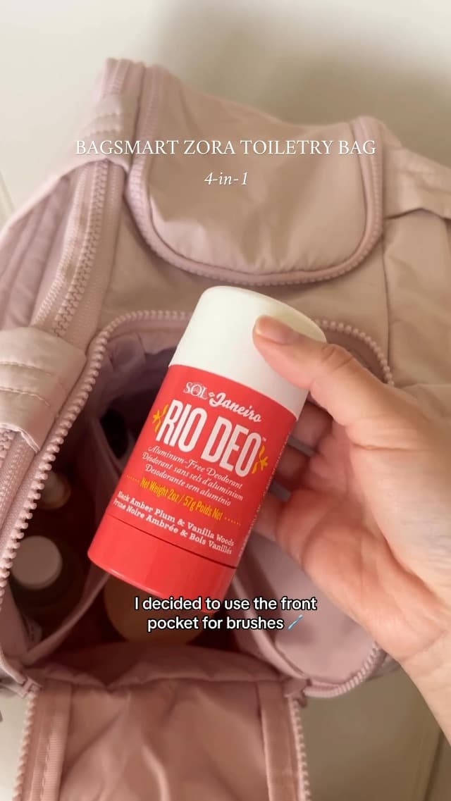 BAGSMART Travel Toiletry Bag, Lightweight Large Wide-open Travel Bag for Women, Puffy Cosmetic Makeup Bag Organizer with Handle for Accessories,Essentials, Toiletries, Dark Pink