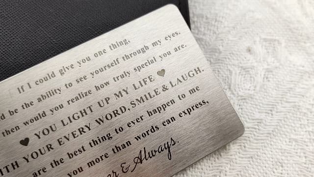 Engraved Wallet Card Inserts for Husband Boyfriend Him, Anniversary Metal Gifts, Mini Love Note for Wife Girlfriend Her, Romantic Valentines Christmas Presents