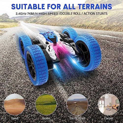 Remote Control Car, Double Sided RC Car, 4WD Off-Road Stunt Car with 360° Flips, 2.4Ghz Indoor Outdoor All Terrain Rechargeable Electric Toy Cars Gifts for Boys Kids 3 4 5 6 7 8 9 10 11 12 Year Old