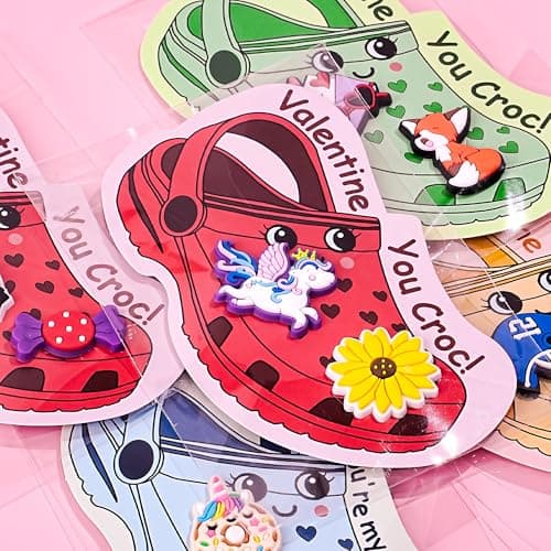 AYGXU Valentines day cards for kids school-valentines day gifts for kids,30pcs Cards with 60 Shoe Charms for boys girls,valentine exchange gifts bulk party favors