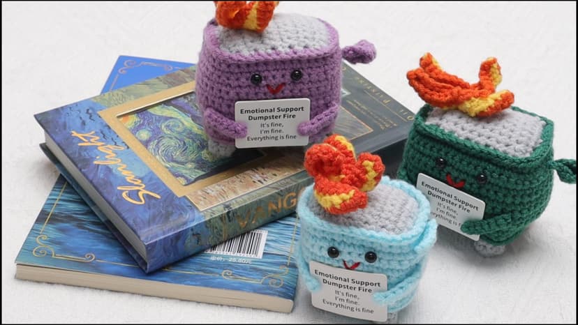 Appreciation Gifts for Her Emotional Dumpster Crochet Fire, Knitting Dumpster Doll, Funny Cheer Up Gag Gifts for Friends Birthday (Purple)