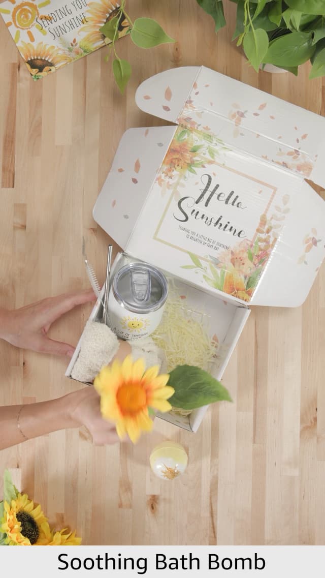 Birthday Gifts for Women, Sending Sunshine Christmas Gifts, Get Well Soon Gifts Basket Care Package Unique Spa Gifts Box with Wine Glasses for Thinking of You Her Sister Best Friend