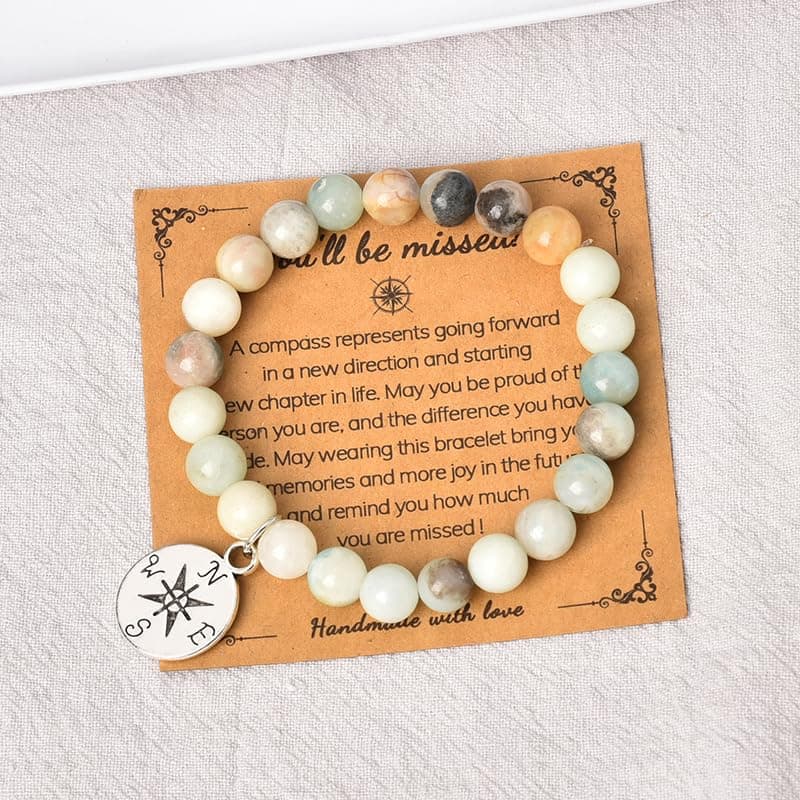Sisadodo Going Away Gifts for Men Women Coworker Natural Stone Bracelet for Farewell Retirement Gift for Colleague Inspirational Gifts