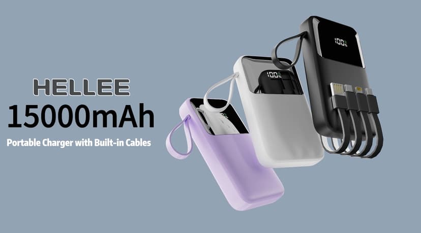 Power Bank, 15000mAh Portable Charger with Built in Cable, 22.5W Fast Charging, 6 Outputs, Slim Travel Essential Battery Pack with LED Display, Compatible with iPhone 16/15/14/13, Samsung, iPad, etc