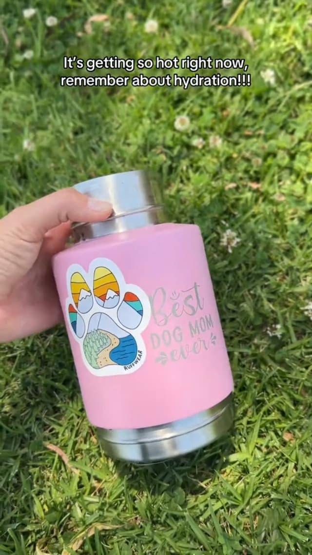 Insulated Dog Travel Water Bottle With Detachable Bowls, Ideal Dog Mom Gifts for Women, Portable Water Bottle Dispenser, For Walking, Hiking, Camping, Outdoor (Pink:Best Dog Mom, 32 Oz)