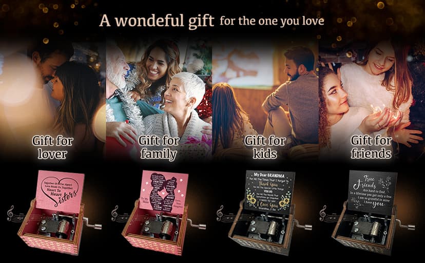 True Friendship Gifts for Women Female You are My Sunshine Wooden Music Box-True Friends are Hard to Find,I am so Grateful in Mine I Have You Keepsake Box for Friends(Black)