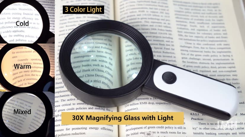 JMH Magnifying Glass with Light, 30X Handheld Large 18LED Cold and Warm Light with 3 Modes, Illuminated Magnifier for Seniors Reading, Inspection, Coins, Jewelry, Exploring