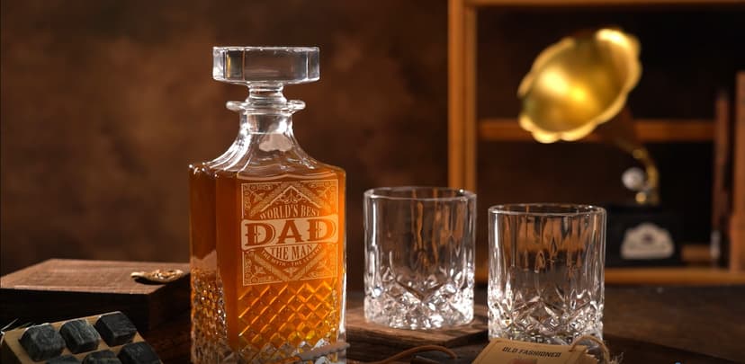 PONPUR Gifts for Men Dad Stocking Stuffers, Whiskey Decanter Set with 2 Glasses, Unique Cool Dad Birthday Gift from Daughter Son, Best Christmas Retirement Present for Man Father