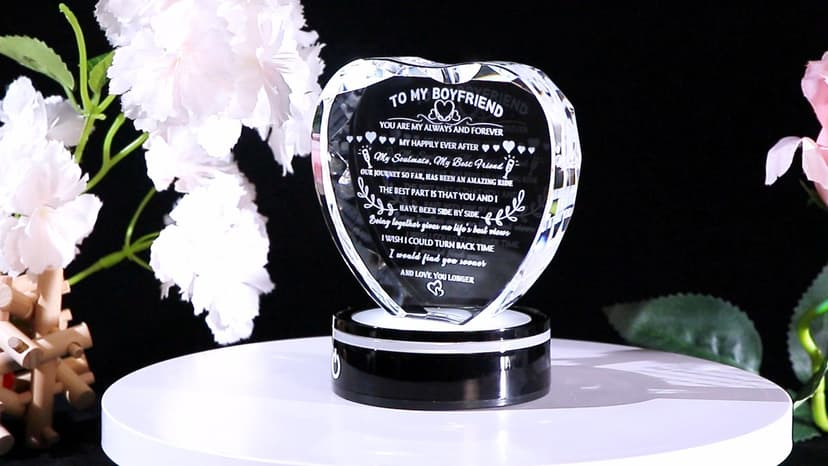 YWHL Gifts for Boyfriend with Colorful LED Base Unique Birthday Gift Ideas from Girlfriend Romantic Heart Crystal Keepsakes to My Anniversary Christmas Valentine Day Clear 4.33*3.74*.1.18