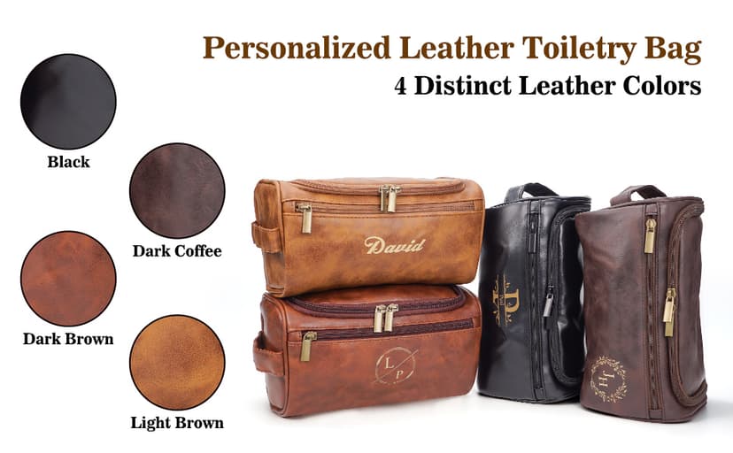 Personalized Leather Toiletry Bag for Men–Custom with Name & Initials,Perfect for Shaving and Travel Storage,Gift for Men– Anniversary, Birthday or Groomsmen Gifts - Brown