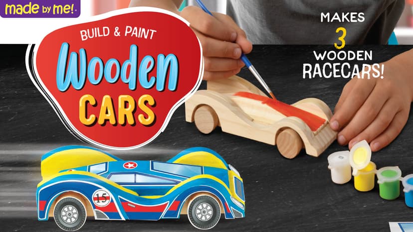 Made By Me Build & Paint Your Own Wooden Cars by Horizon Group USA, DIY Wood Craft Kit, Easy to Assemble & Paint 3 Race Cars, Multicolored