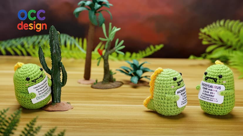 OCCdesign Mini Christmas Birthday Gifts for Dad from Daughter Son RAWR I Love You Daddy Handmade Crochet Cute Small Dinosaur for Daddy Dad Bonus Step Father in Law New Father