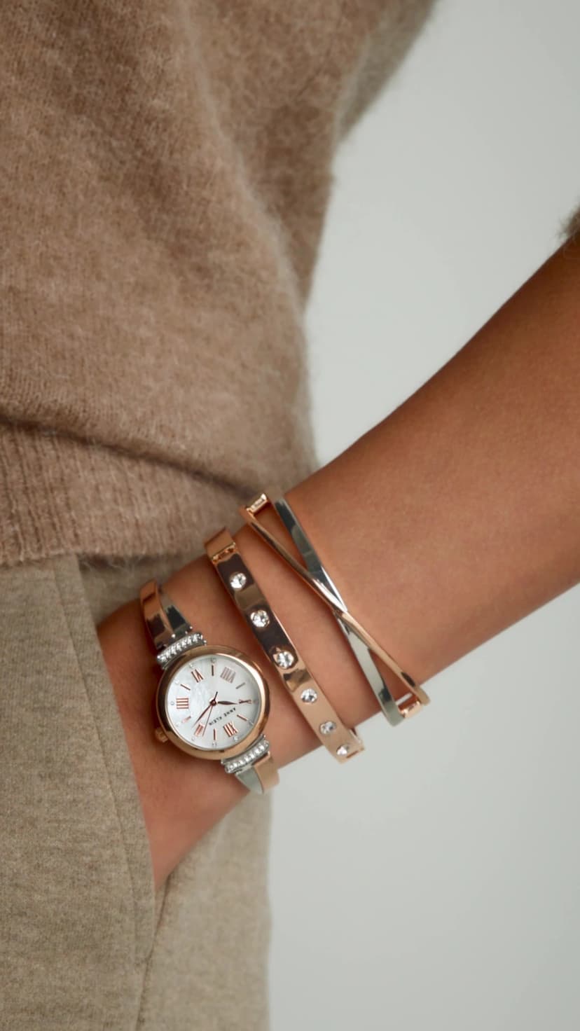 Anne Klein Women's Premium Crystal Accented Bangle Watch Set, AK/2245