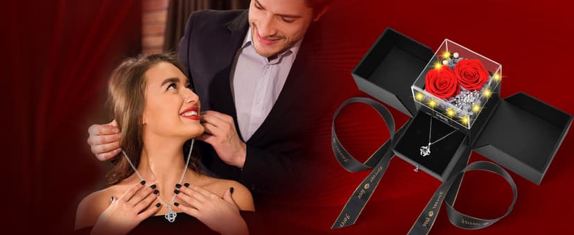 2 Preserved Rose Gift for Women - Eternal Rose with I Love You Necklace - Romantic Birthday Gifts for Girlfriend Mom Her Wife Grandma on Valentines Mothers Day Anniversary Christmas-Red