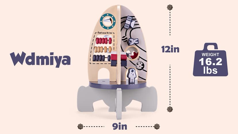 Wdmiya Space Wooden Activity Cube Toys for Baby, Montessoritoys for 1 Year Old Boy & Girl Birthday Gifts, Sensory and Educational 1st Birthday Gifts, Busy Board Toys for Baby Boy 6-18 Months (Rocket)