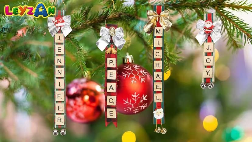 Christmas Ornaments Tree Decorations Personalized Crafts for Girls Adults Kids Kit DIY Ribbon Letter Tiles Bells Rustic Stockings Name Tags Hanging Xmas Decor for Gifts Wreath Room Holiday