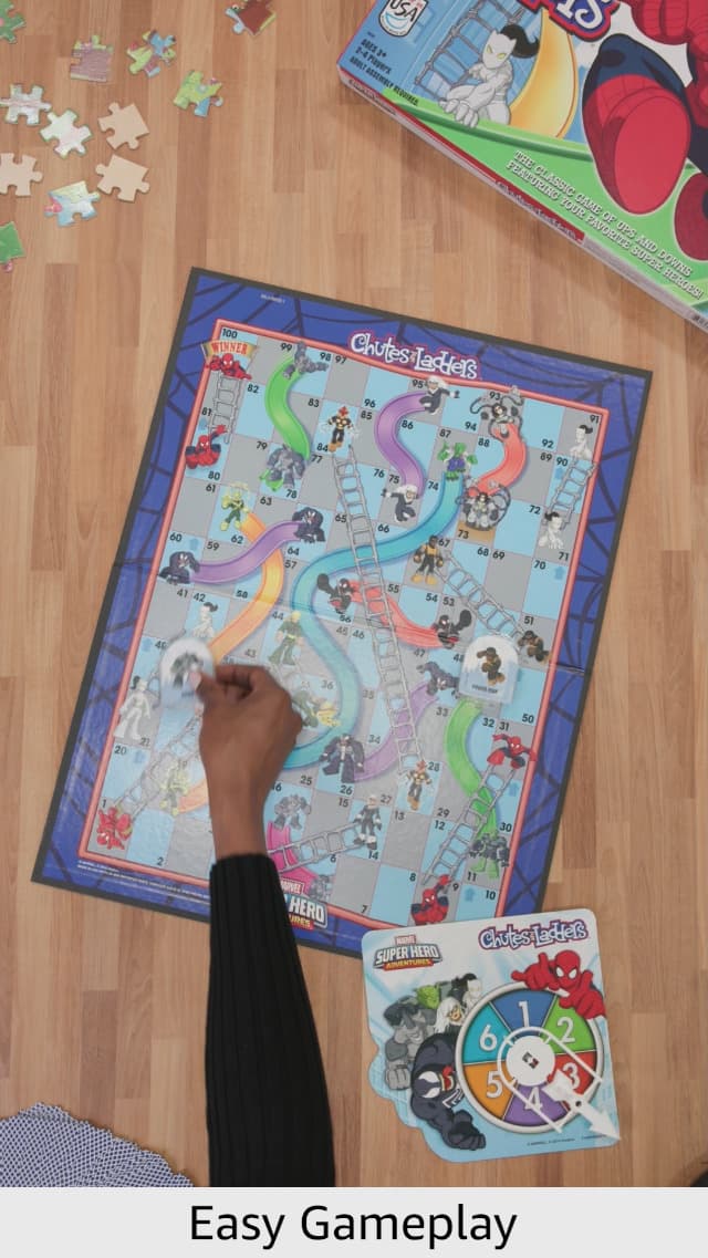 Hasbro Gaming Chutes and Ladders: Marvel Spider-Man Edition Board Game for Kids 2-4 Players, Preschool Games, Ages 3 and Up (Amazon Exclusive)