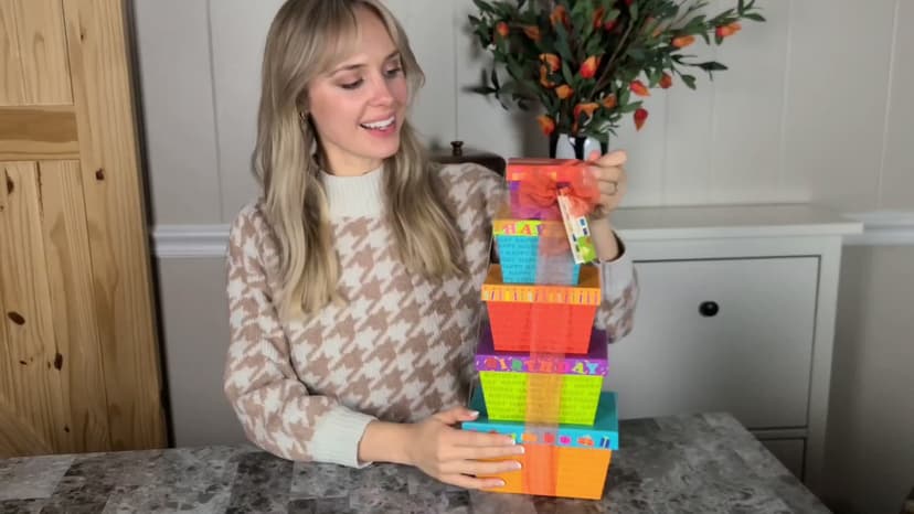 Broadway Basketeers Birthday Gift Basket Tower – Snack Boxes with Gourmet Cookies, Chocolates & Popcorn – Happy Birthday Gifts for Women, Mom, Sister, Friends & Coworkers