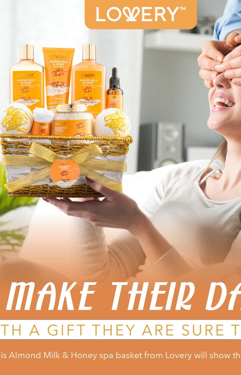Gifts for Women Gift Basket for Women - 10 Pc Almond Milk & Honey Beauty & Personal Care Set - Home Bath Pampering Package for Relaxing - Spa Self Care Kit - Thank You, Birthday, Mom, Anniversary Gift