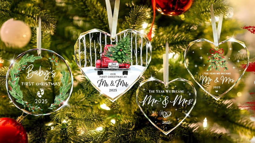 Wedding Gifts, Mr and Mrs Gift,Bridal Shower Gifts,Wedding Gift for Couples 2025, Just Married for Newlywed Couple, Bride,Crystal Glass First Christmas Married Ornament