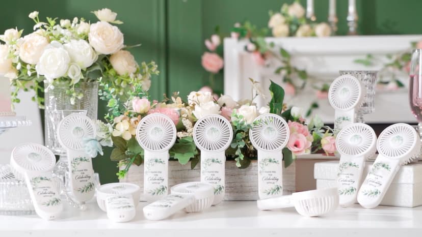 24 Pcs Mini Wedding Fan for Guests Bulk Handheld Battery Operated Fan Greenery Thank You for Celebrating with Us Wedding Favors Souvenirs Gifts for Guests Summer Outdoor Baby Shower