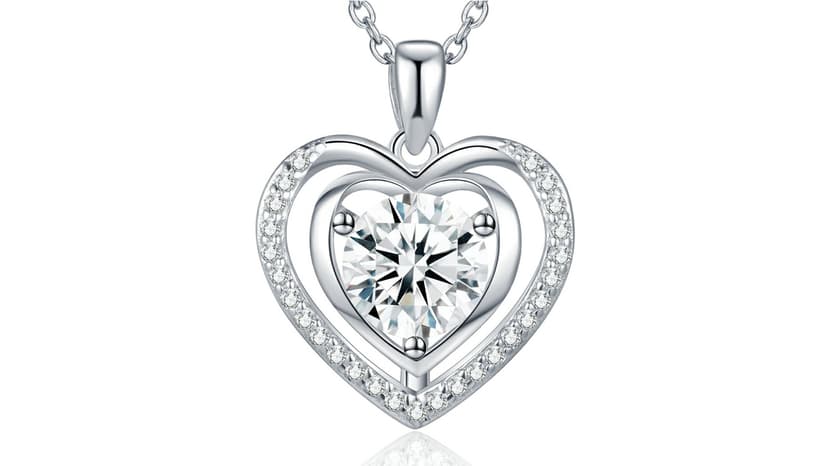 Heart Pendant Gold Necklace for Women Moissanite Lab-Created Gem I Love You Wedding Anniversary Birthday Christmas Valentine Engagements Mothers Day Jewelry for Wife Her Girlfriend Mom Daughter