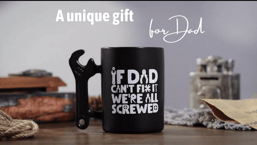 Onebttl Coffee Mug With Wrench Spanner Handle - Dad Gifts From Daughter and Son, 13.5oz Funny Ceramic Mug for Father's Birthday, Father's Day, Christmas - Dad Can Fix
