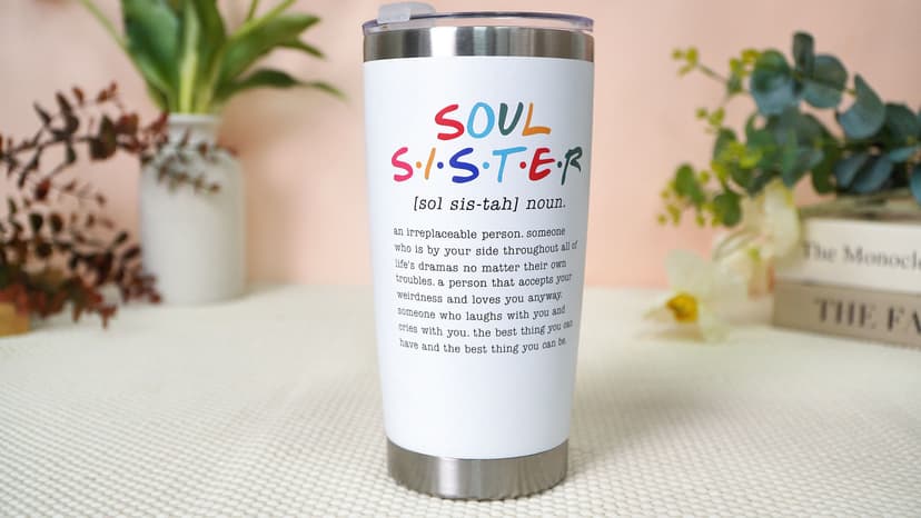 TEEZWONDER Friendship Gifts for Women - Soul Sister Stainless Steel Insulated Coffee Tumbler with Lid 20 oz - Mothers Day Birthday Gifts for Friendship Women Friend BFF Female Work Bestie Coworkers