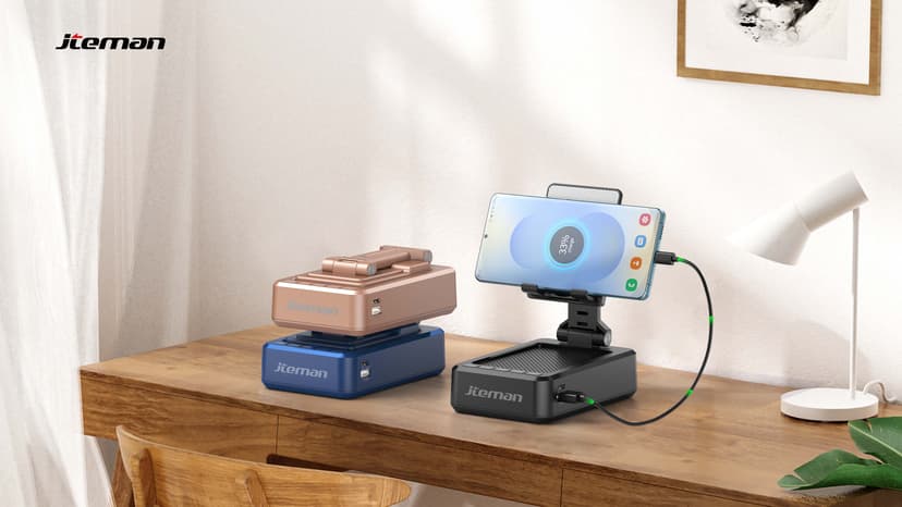 JTEMAN Cell Phone Stand with Bluetooth Speaker and Charging Function,Bluetooth Audio Power Bank Bracket,Birthday Gifts for Men Women,Kitchen Gadgets for Most Phones and Tablets-Black