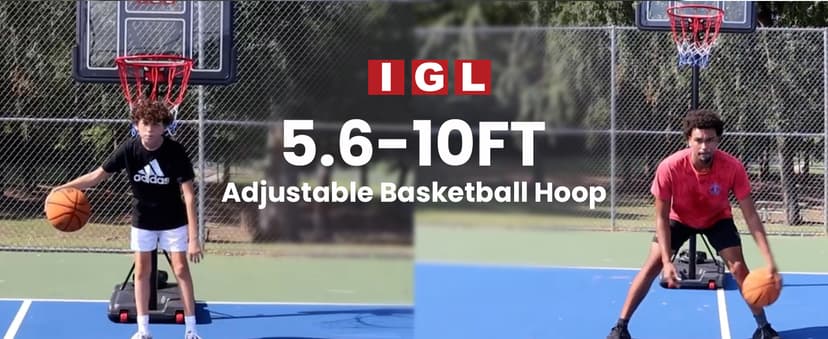 IGL Portable Basketball Hoop, 5.6-10FT Adjustable Basketball Goal System, 44 Inch Outdoor Basketball Hoop & Goals for Kids, Youth, and Adults in The Backyard, Driveway with PC Backboard