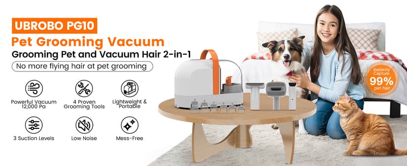 Dog Grooming Vacuum, Dog Grooming Kit with Pet Clippers, 12,000Pa Pet Hair Vacuum for Dogs, Low Noise Home Cleaning Tool in 1, PG10