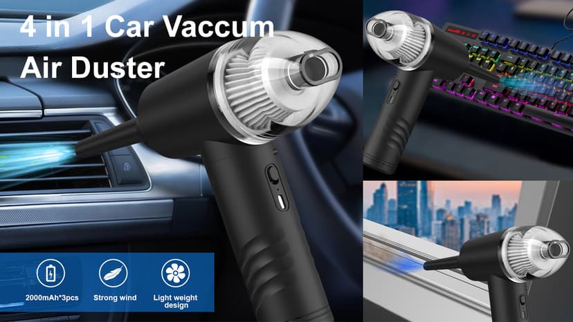 Compressed Air Duster Electric Computer Vacuum Cleaner for Keyboard Duster Cleaning Dust Vacuum Cordless Canned Air 11000PA Mini Car Vacuum PC Air Blower for Office Home (Dustbin-Gray)