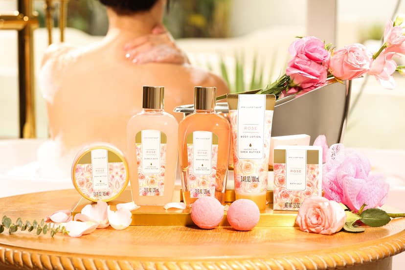 spa luxetique Gift Set For Women, Bath Sets for Women Gift, 8 Pcs Rose Spa Basket Includes Bubble Bath, Shower Gel, Body Lotion, Birthday Spa Gifts, Mother‘s Day Gifts for Mom, Christmas Gifts for Her